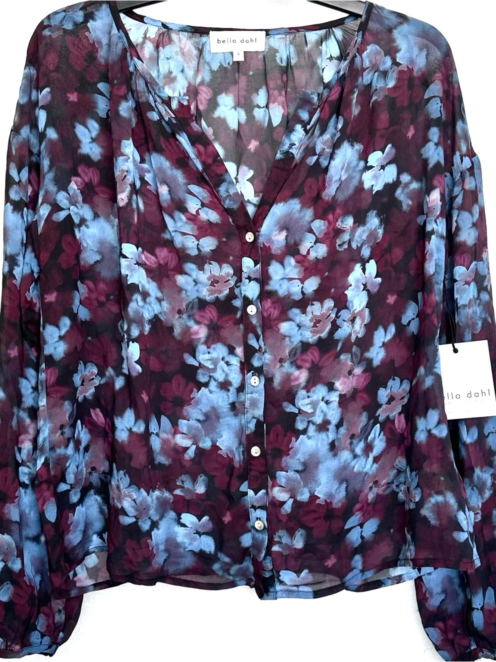 Bella Dahl Women's Sheer Floral Blouse - Blue and Purple